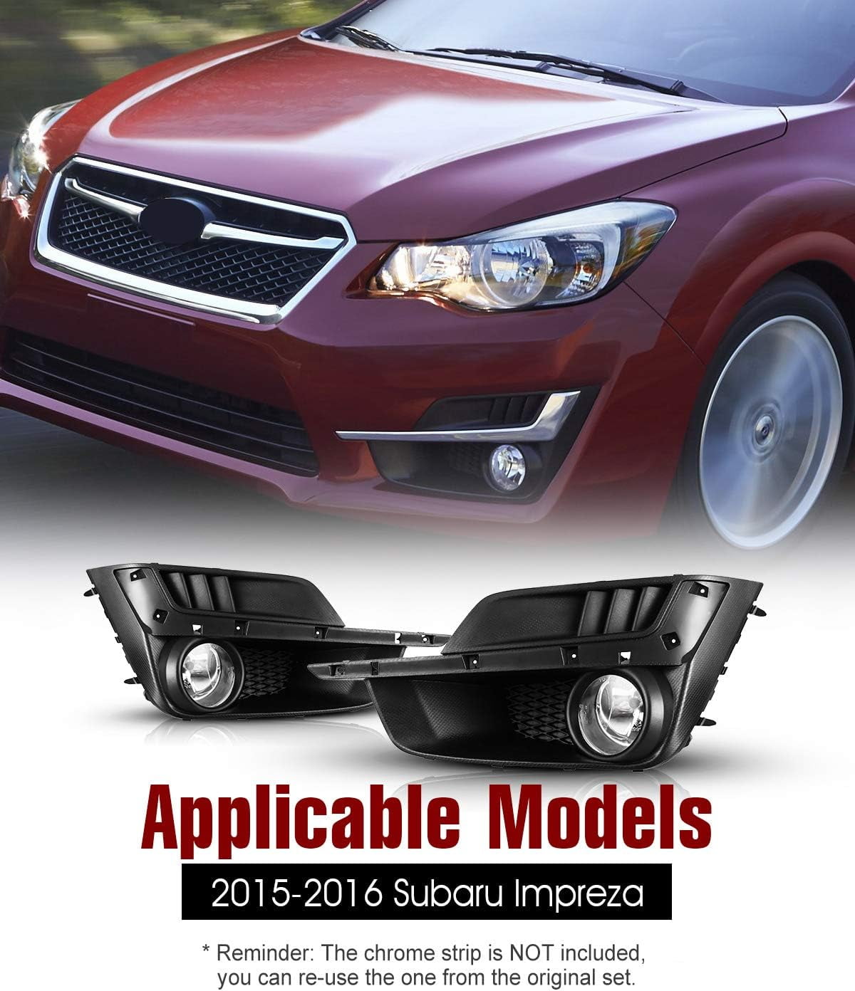1 Pair Fog Lights Assembly Fit for Subaru Impreza 2015 2016,w/H11 12V55W Bulbs + Wiring Harness (Black Housing Clear Lens)