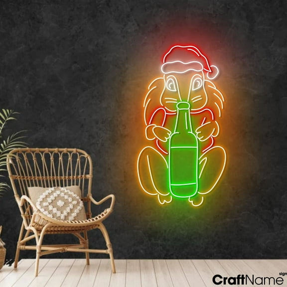 Craftnamesign Squirrel Drink Beer Neon Light, Beer Club LED Sign, Christmas Wall Decor