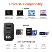 HyperGear SpeedBoost 65-Watt USB-C PD Tri-Port GaN Laptop Wall Charger with PPS and Digital Display (Black), 16299
