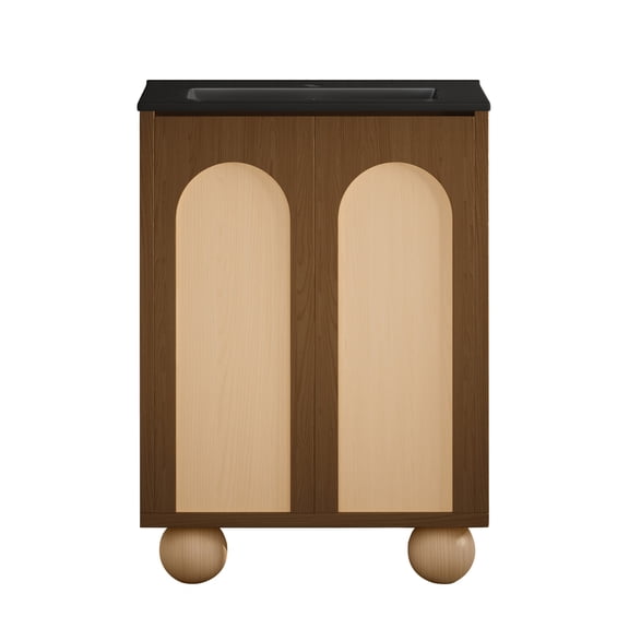 Plaisir II 24" Freestanding Bathroom Vanity in Brown Oak with Black Sink Top