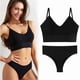 thumbnail image 3 of Conjunto de bragas de sujetador Cuello en V Inalámbrico Elástico Cómodo Transpirable Nylon Estilo básico Conjunto de ropa interior de sujetador Negro, 3 of 8