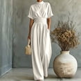 thumbnail image 2 of AJGRHE Women's Wide Leg Jumpsuits Summer Half Turtleneck Short Sleeve Wide Leg Jumpsuit Casual Solid Loose Long Pants Fashionable Piece White M, 2 of 5
