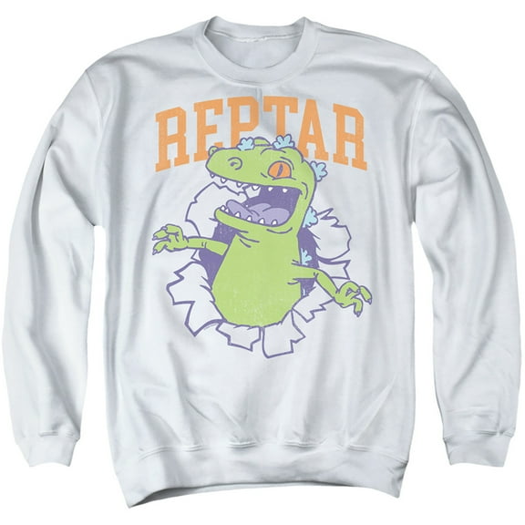 Rugrats Reptar Shirt Rip Unisex Adult Crewneck Sweatshirt (Medium) White