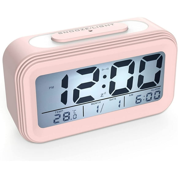 Rose Réveil Digital Réveil Matin, Horloge Numérique Réveil à Pile Silencieux pour Enfants Adultes Grand écran LED Température Calendrier, Reveil de Voyage avec Veilleuse Snooze Fonction