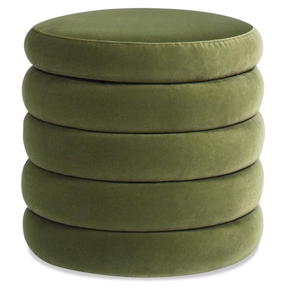 Pemberly Row 19" Performance Velvet Oversized Round Storage Ottoman in Green