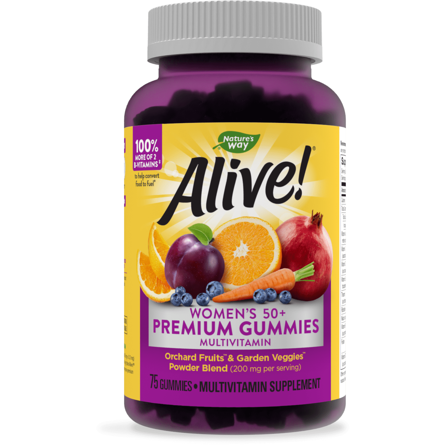 Nature’s Way Alive! Women’s 50+ Premium Gummies Multivitamin, 16 Vitamins and Minerals, Grape and Cherry Flavored Gummies, 75 Gummies