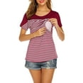 thumbnail image 2 of WISEFIN Maternity Women Striped Stitching Short Sleeve Round Neck Nursing Breastfeeding T-Shirt Tops, 2 of 4