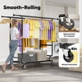 thumbnail image 4 of HOKEEPER 700lbs Heavy Duty Clothing Garment Rack with Shelves Commercial Clothing Racks on Wheels Double Rails Clothes Rack Portable Collapsible Adjustable Black, 4 of 7