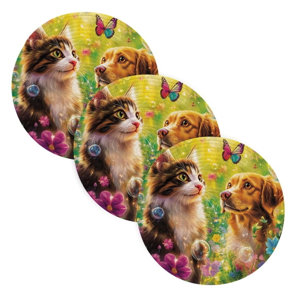 BZSMCE Mats for Pots,Pans Place Cat and Dog with Butterflies Simple Style Pattern Pot Mats