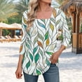 thumbnail image 3 of JTZGDY Womens Plus Size Tops Casual 3/4 Sleeve Shirts Square Neck Cute Summer Floral Tops Trendy Loose Blouses Soft Comfy Three Quarter Length Oversized Crewneck Tees Green#02 XXXL, 3 of 6