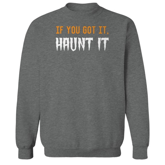 Halloween Got It Haunt It Graphic Graphite Heather Men's Cotton Pullover Sweatshirt