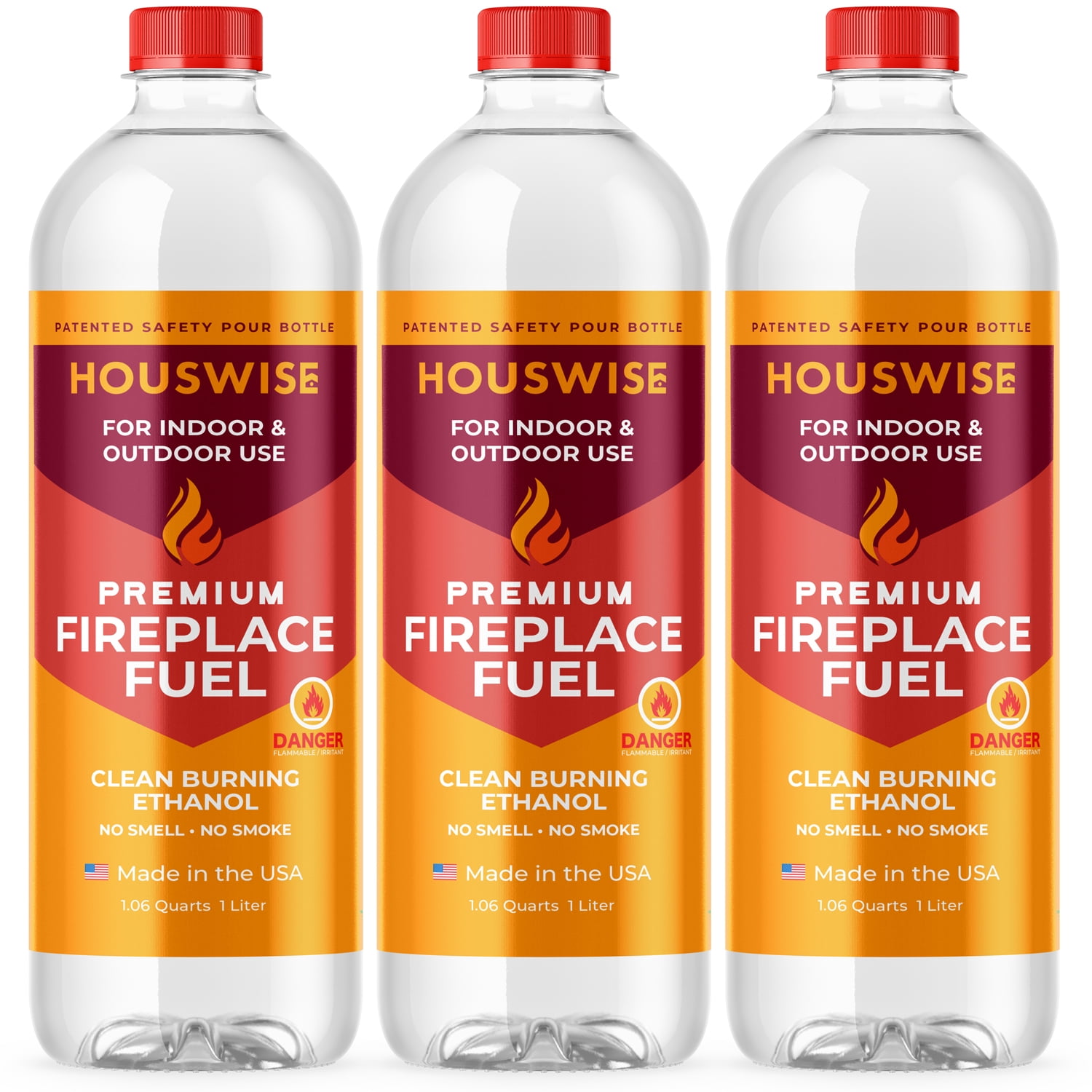 Houswise Bio Ethanol Fireplace Fuel, Bioethanol Fuel For A Tabletop Fire Pit For Indoors And Outdoors - 3 x 1 Liter