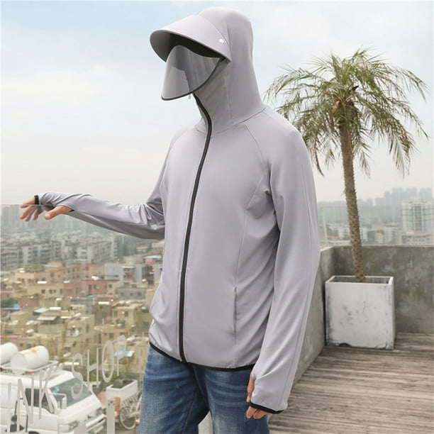sun protection clothing Breathable Beach Clothes Waterproof Anti-UV Coat  Outdoor Sun Protection Clothing Sunscreen for Men (Grey, L Size)