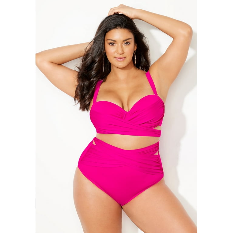 Swimsuits For All Women's Plus Size Crisscross Cup Sized Wrap Underwire  Bikini Top 14 D/Dd Hot Pink 
