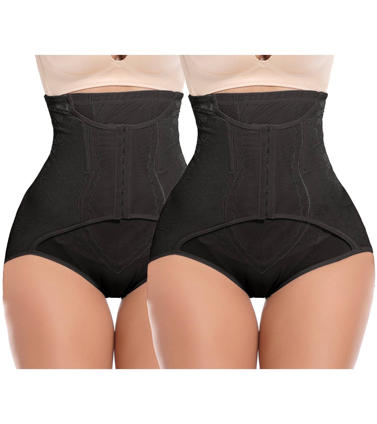 QRIC 2-Pack Tummy Control Panties for Women Shapewear Butt Lifter Short  High Waist Trainer Corset Slimming Body Shaper Underwear - Black/Black  (XS-3XL) 