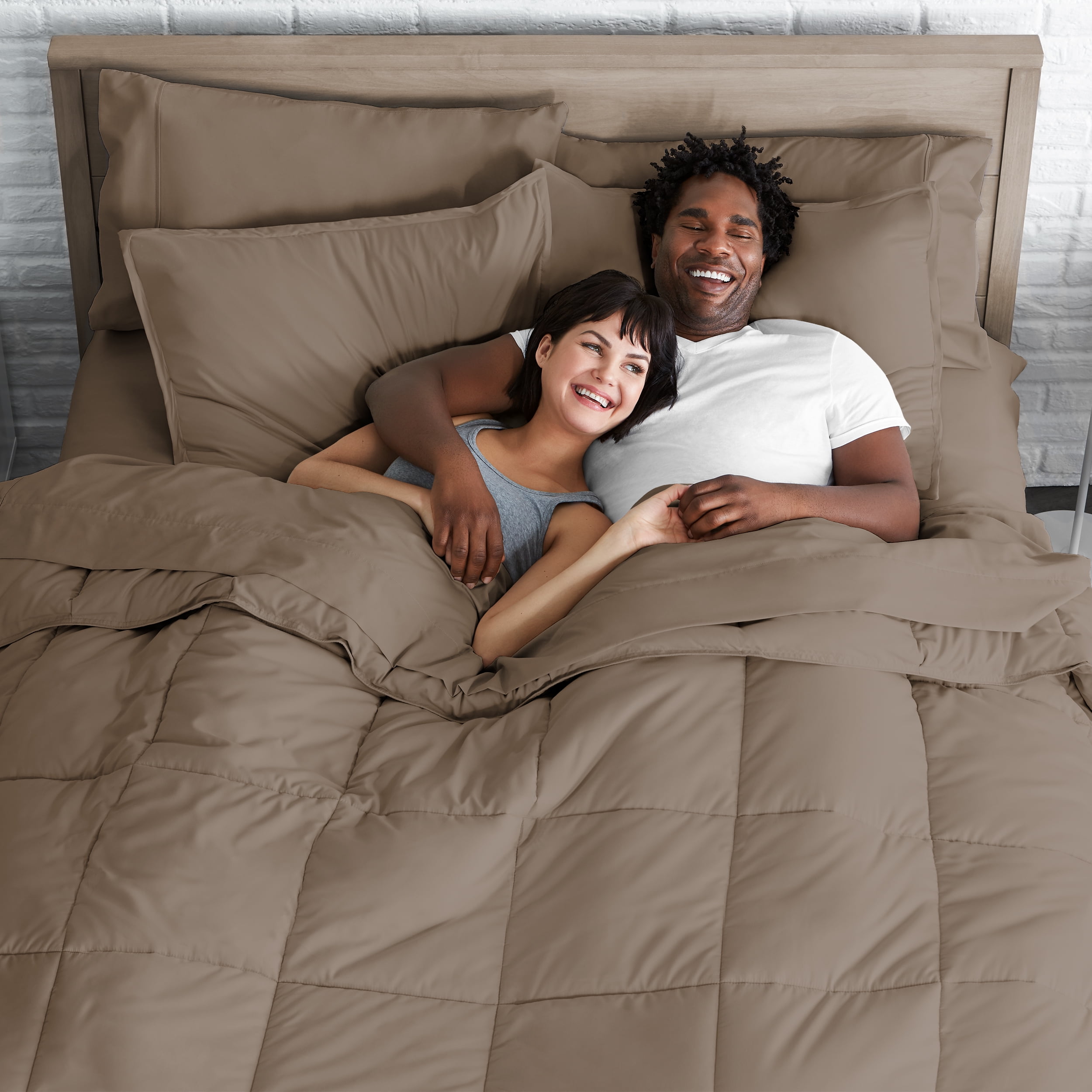 Bare Home Microfiber 7-Piece Taupe and Taupe Bed in a Bag, Queen