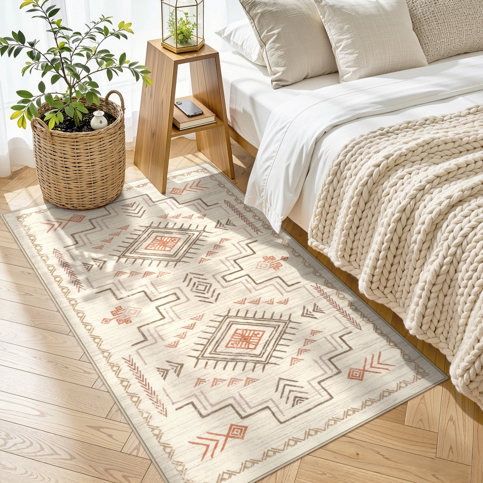 Lahome Washable 3'x5' Area Rug, Brown Rugs for Living Room, Non-Slip Small Entryway Aztec Tribal Carpet for Bedroom Kitchen Bathroom, Low-Pile Classic Boho Western Decor, Brown