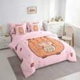 thumbnail image 3 of Homewish Cute Cartoon Capybara 7-Piece Bedding Comforter Set,Capybara Loves King Bedding Sets,Pink Brown Bed Sheets For Girls Kids,Breathable Home Decor Reversible, 3 of 8