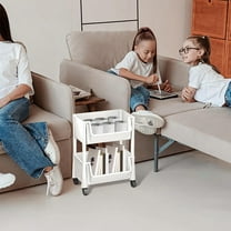 2 Tier Rolling Cart Organizer, Rolling Storage Trolley Laundry Room Organization, Mobile Shelving Unit Bathroom Organizer Storage, Rolling Utility Trolley for Kitchen Bathroom Art Craft Snack