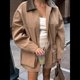 thumbnail image 5 of Chaqueta de Ante Sintético para Mujer, Estilo Granate, Informal, con Cintura Ajustable y Bolsillos Caqui L, 5 of 10