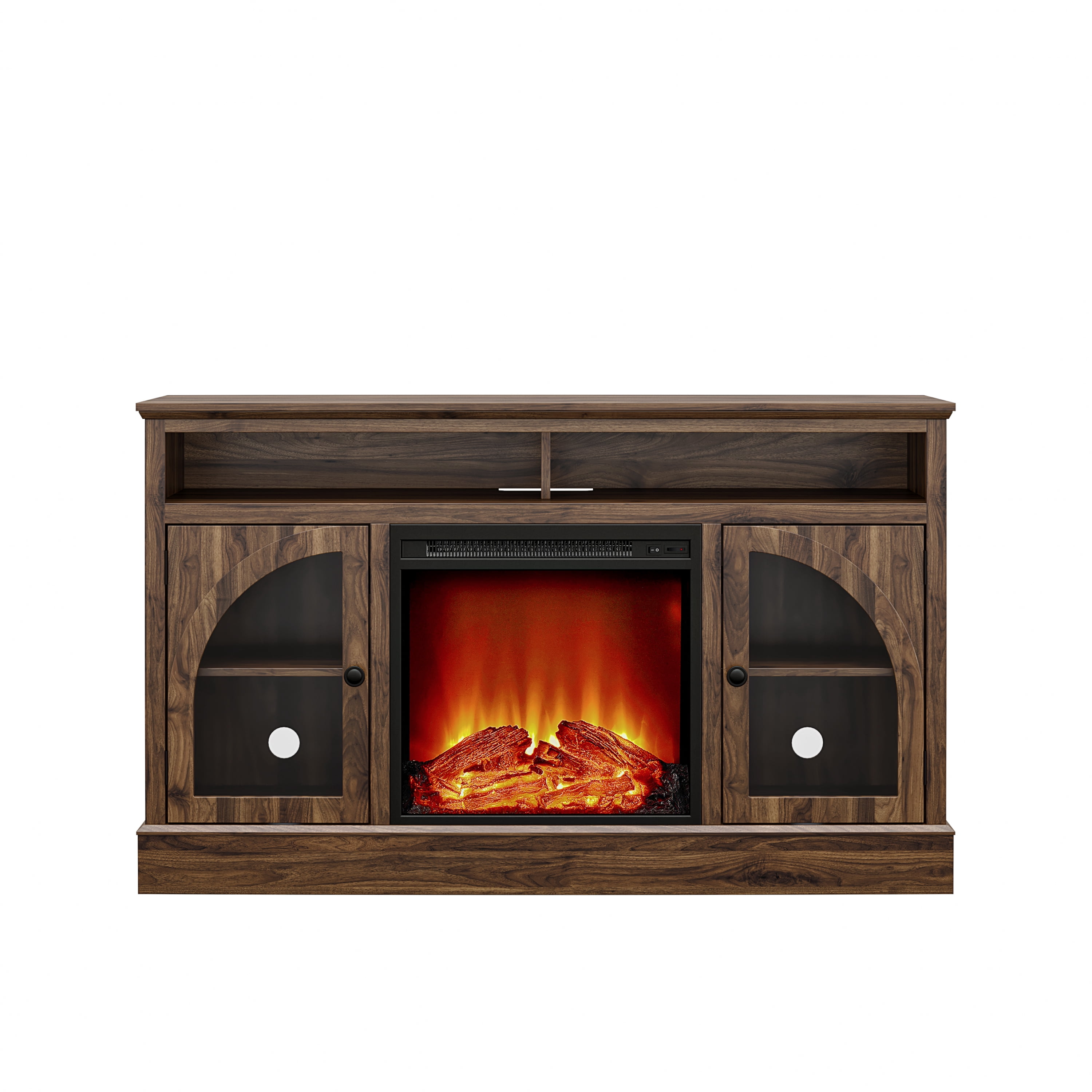 Mainstays Arched Door Fireplace TV Stand for TVs up to 55 in, Canyon Walnut