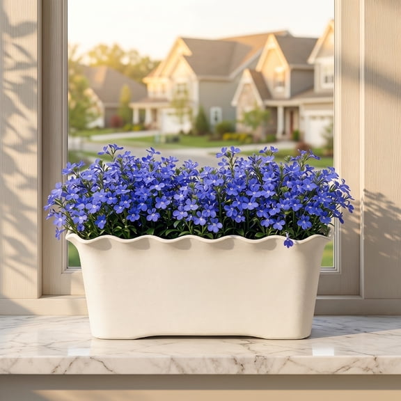 2-Pack Rectangular Planter Box with Wavy Edge & Drainage Holes, for Indoor/Outdoor Balcony Garden, Deck Railing, Flowers & Vegetables (11.9"x5.7"x5.2")
