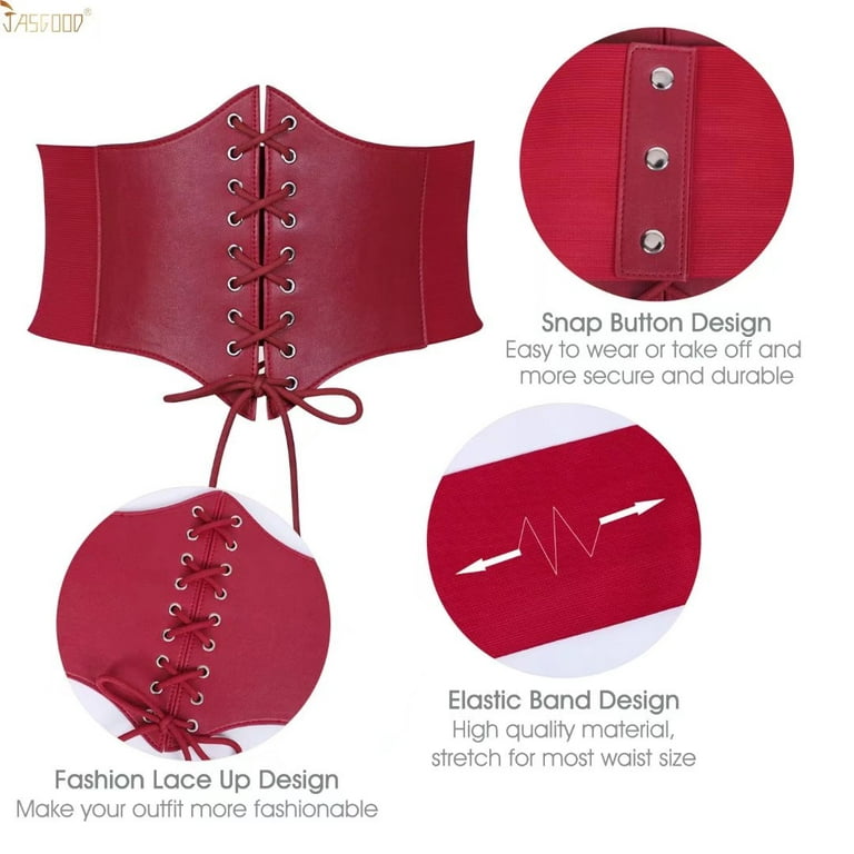 JASGOOD Red Corset Wide Belt for Women Tied Elastic Belts for Ladies  Dresses 