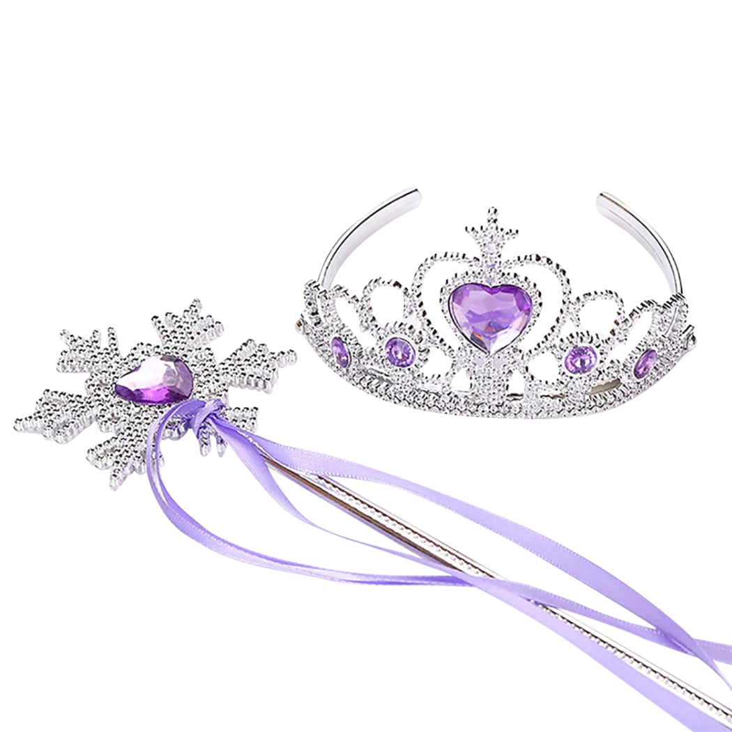 Nobrand Girl s Tiara Rhinestone Decor Dress Up Tiara Princess Crown With Princess Wand Purple