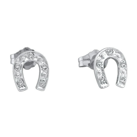 Aa Jewels 10k White Gold Round Diamond Horseshoe Back Stud 10k White Gold Round Diamond Horseshoe Back Stud Earrings 1 20 Cttw