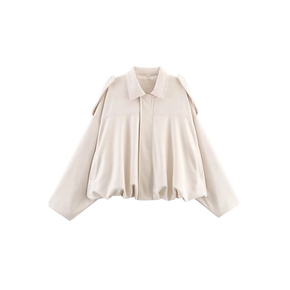 Women'S Faux Suede Jacket with Pocket Lapel Pilot Coat Casual Oversized Long Sleeves Trendy Streetwear Cream White S