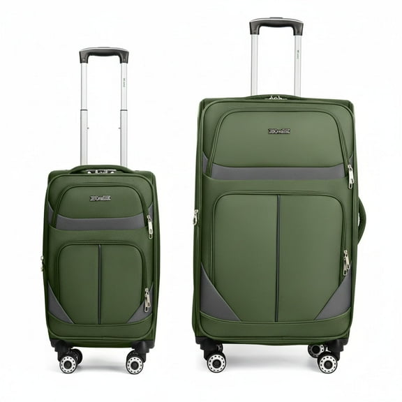 NewYork Xpress 2-Piece Softside Luggage Set Expandable Lightweight Suitcase with Spinner Wheels, 20" Carry-on & 28" Checked, Green/Grey, WD8815