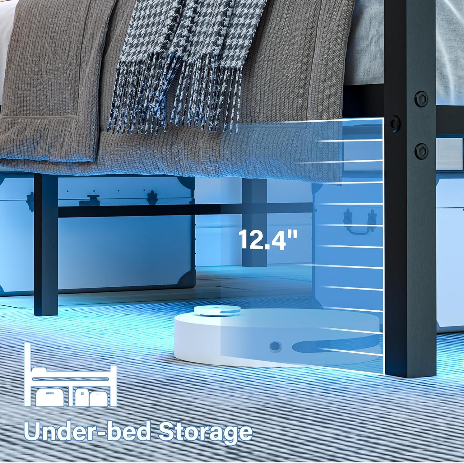 4 Ever Twin Size Metal Bed Frame with USB Charging, LED Lights, Heavy Duty, No Box Spring Required, Black