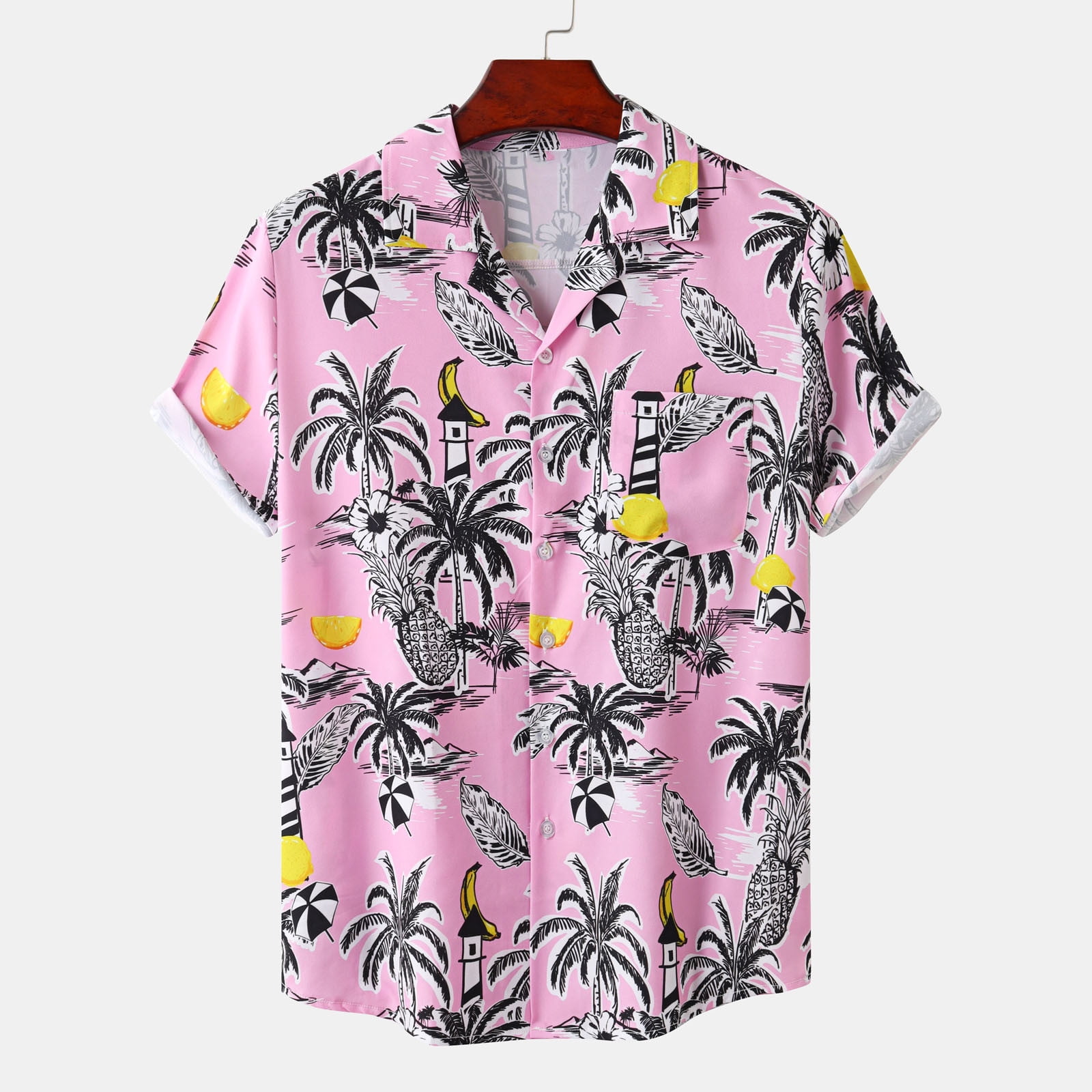 Men's Hawaiian Shirts Casual Button Down Lapel T-Shirt Short Sleeve ...