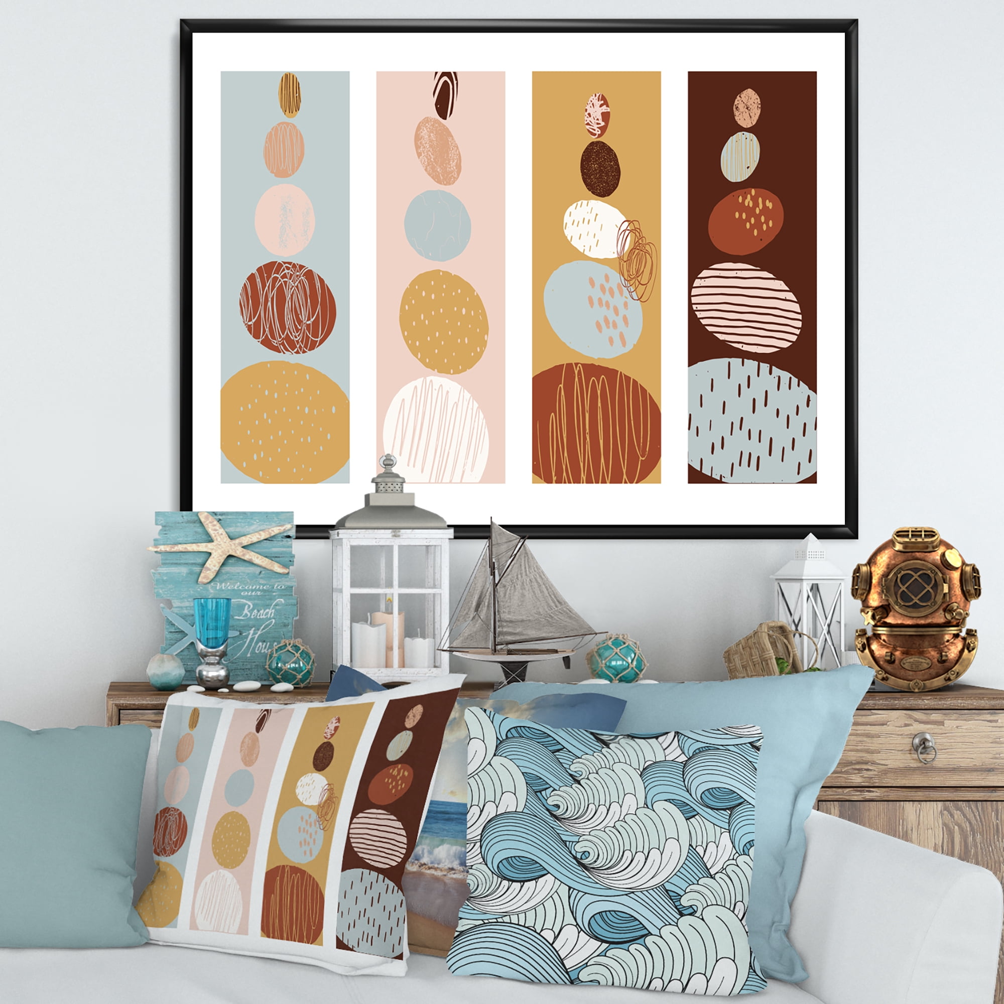 Designart 'Compostion Minimalistic of Organic Shaped Pebbles' Modern Framed Canvas Wall Art Print