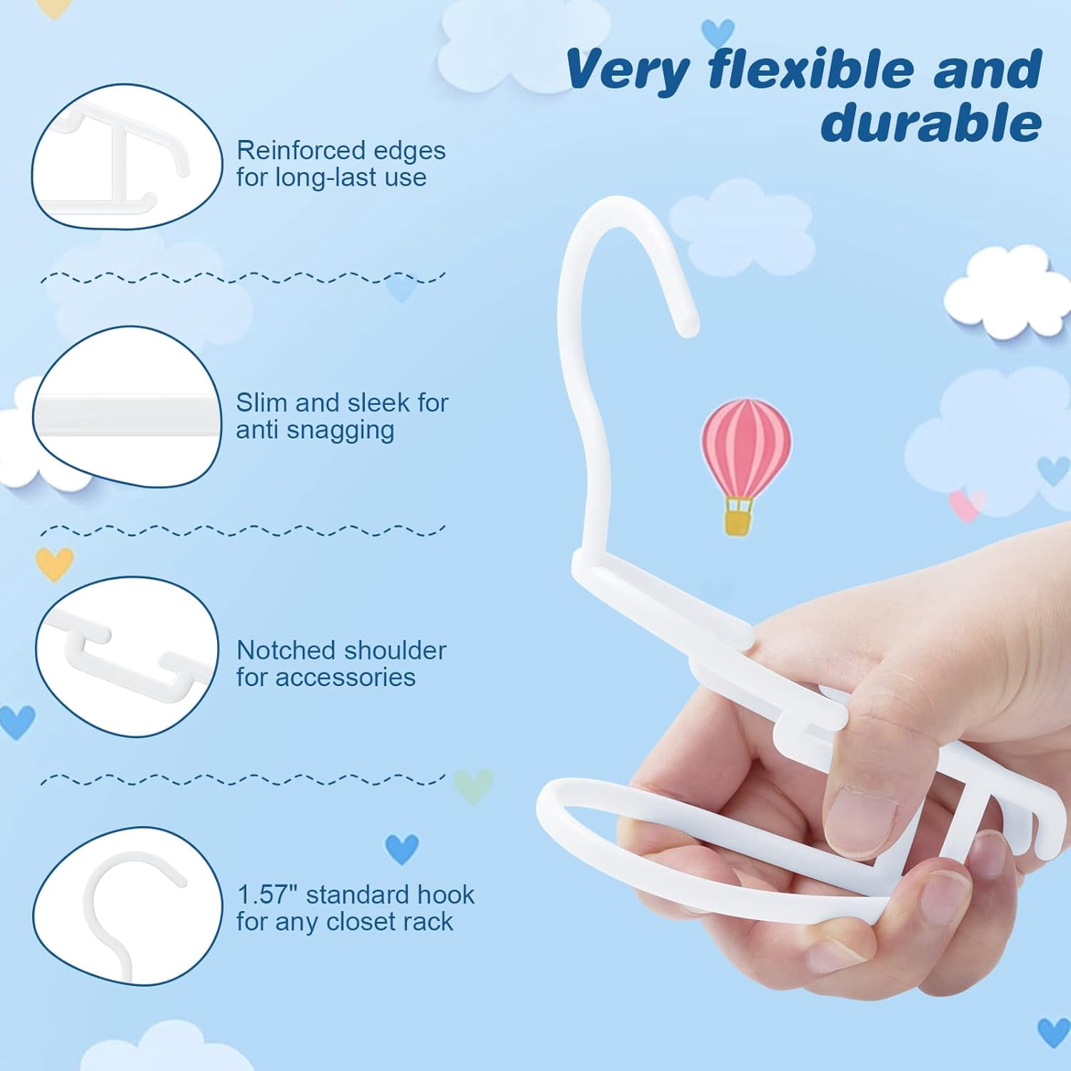 Baby Hangers 60Pack White Baby Clothes Hangers Bulk Kids Plastic Hangers Toddler/Infant Hangers for Closet