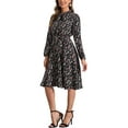 thumbnail image 4 of INSPIRE CHIC Women's Tie Neck Chiffon Long Sleeves Vintage Floral Print Belted Midi Dress XS Blacks, 4 of 6