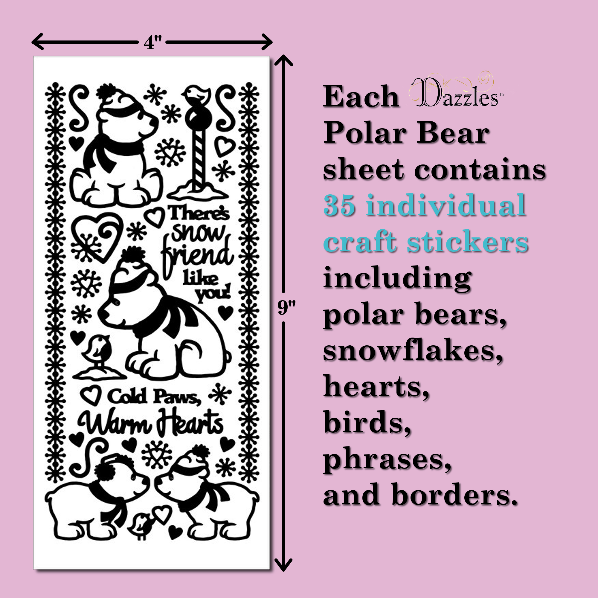 Uniporium Dazzles Stickers Collection | 300 Embossed Stickers of Polar Bears & Penguins in a Variety of Finishes & Colors for Scrapbooking, Card Making, Other Arts and Crafts Projects – 10 Sheets - image 4 of 6