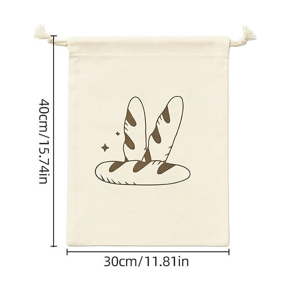 FeiFu Linen Bag Reusable French Bread Storage Bag Drawstring Closure Bread Bag for Baking and Kitchen Organization