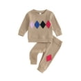thumbnail image 1 of SUNSIOM Tenues d'Automne pour Garçons Motif Géométrique Col Rond Manches Longues Chandails en Molleton et Pantalons Longs Ensemble 2 Pcs, 1 of 9