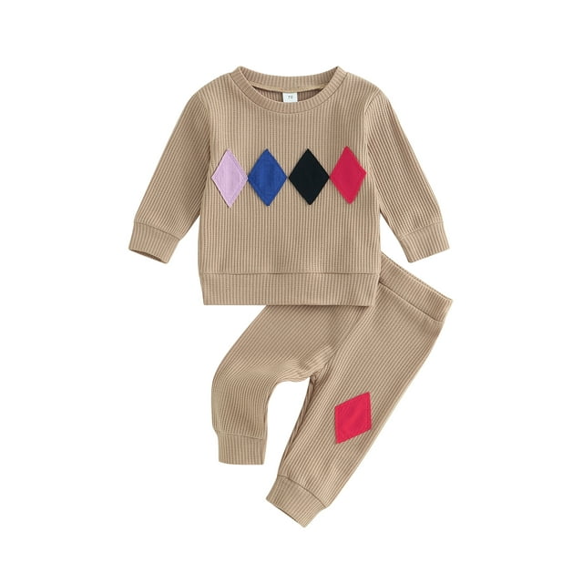 xiaxaixu Toddler Boys Fall Outfits Geometry Pattern Crew Neck Long Sleeve Sweatshirts and Long Pants 2Pcs Clothes Set