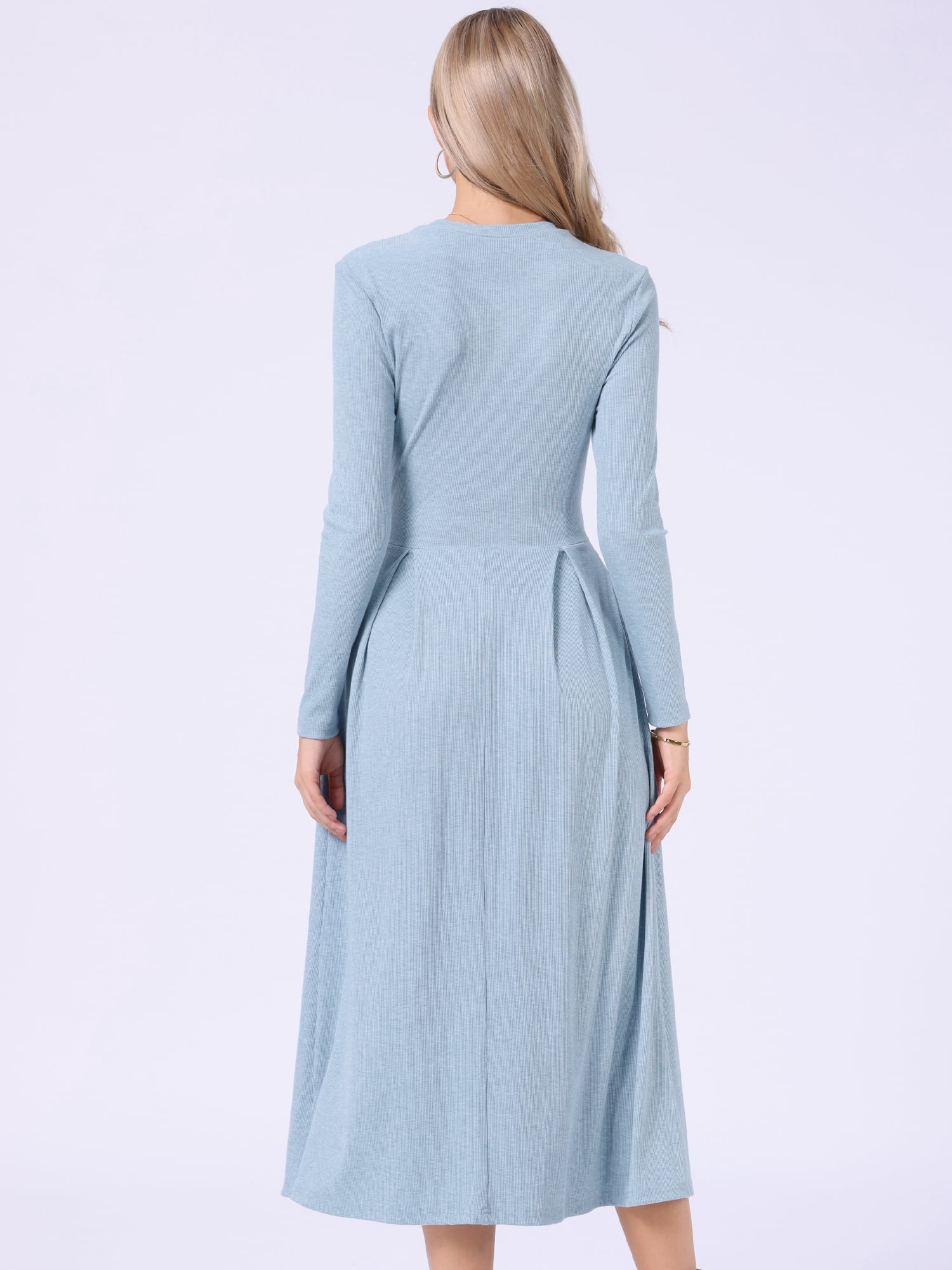 DARING DIVA Women's Long Sleeve Maxi Casual Formal Spring A-Line Dress L Light Blue