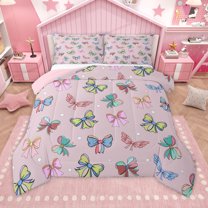 Homewish Colorful Cute Bowtie Bedding Comforter Set,Kawaii Bow Ribbon Twin Comforter Sets,Geometric Polka Dots Bedding Set For Girls Kids,Ultra Soft Home Decor Reversible,2-Piece