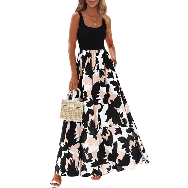 Vestido maxi boho floral sin mangas KIRUNDO negro talla pequeña