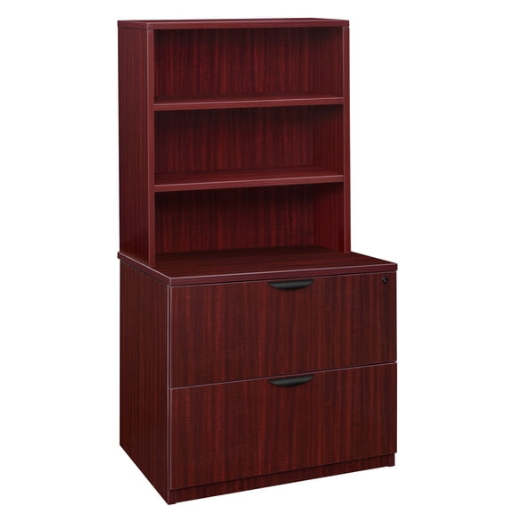 Legacy Lateral File with Open Hutch- Mahogany