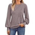 thumbnail image 1 of Blusa de manga larga con cuello redondo y pliegues para mujer - 82 % poliéster, top informal de negocios, 2025, de moda - Tallas S-XXL, 1 of 8