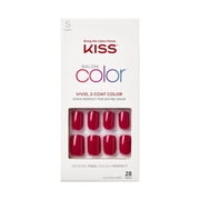 KISS Salon Color Fake Nails, Red, Short Square, No Direction, 31 Ct.