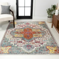 JONATHAN Y CALIFORNIA VINTAGE 5 x 8 Area Rug, Zafra Vintage Medallion - Coral/Blue/Multi, CAV100A-5