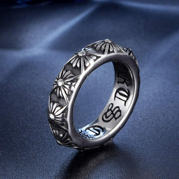 HAHDAXIA Stainless Steel Cross Flower Ring Punk Rock Chrome Hearts