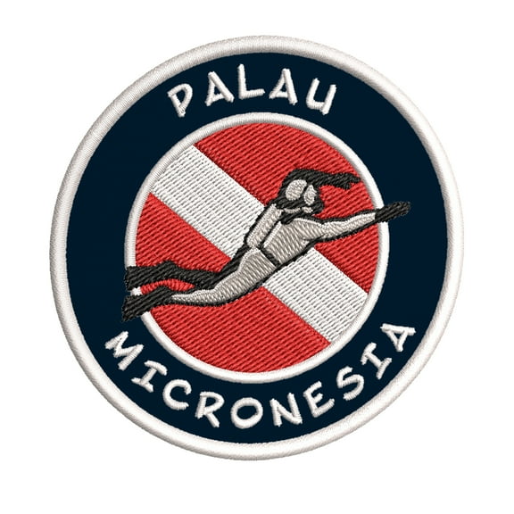 Palau, Micronesia Scuba Diver Flag 3.5 Inch Iron Or Sew On Embroidered Fabric Badge Patch Ocean Beach, Salt Life Iconic Series