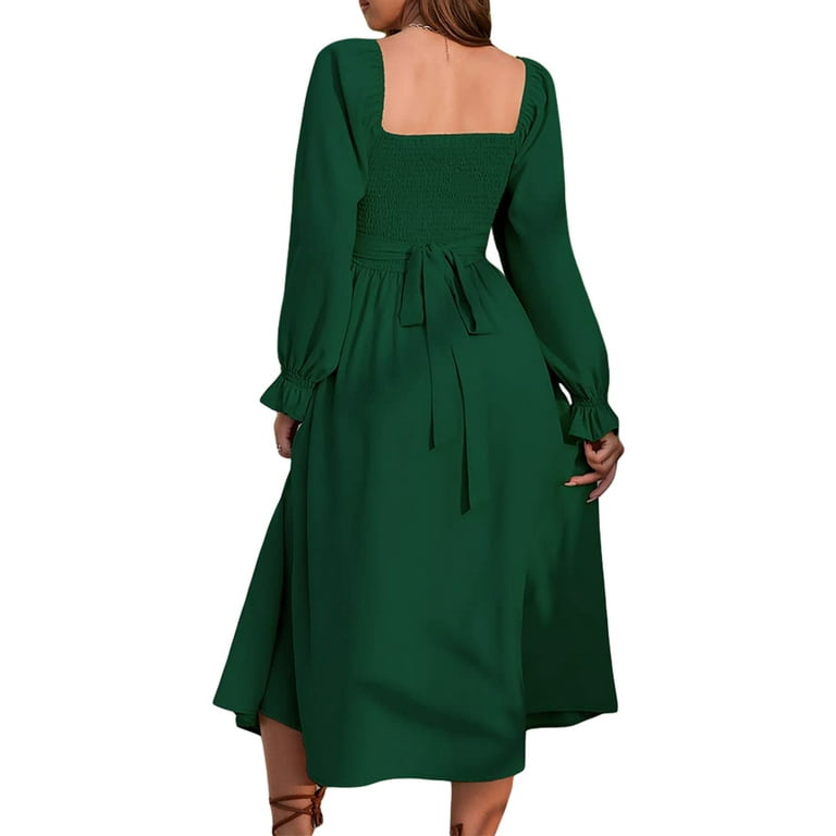 CHICCLOTH Womens Ruffle Sleeve Faux Wrap Tummy Control Wedding Guest Formal  Party Dresses Ruched Sheath Night Out Business Casual Dress Green S